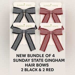 New bundle of four Sunday State hair gingham bows - two black and two red